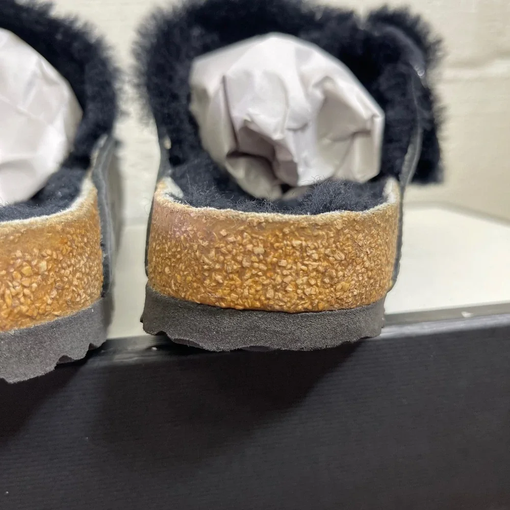 Birkenstock Arizona Big Buckle Black Shearling Sandals Slides Womens 36 EU/5 US‎